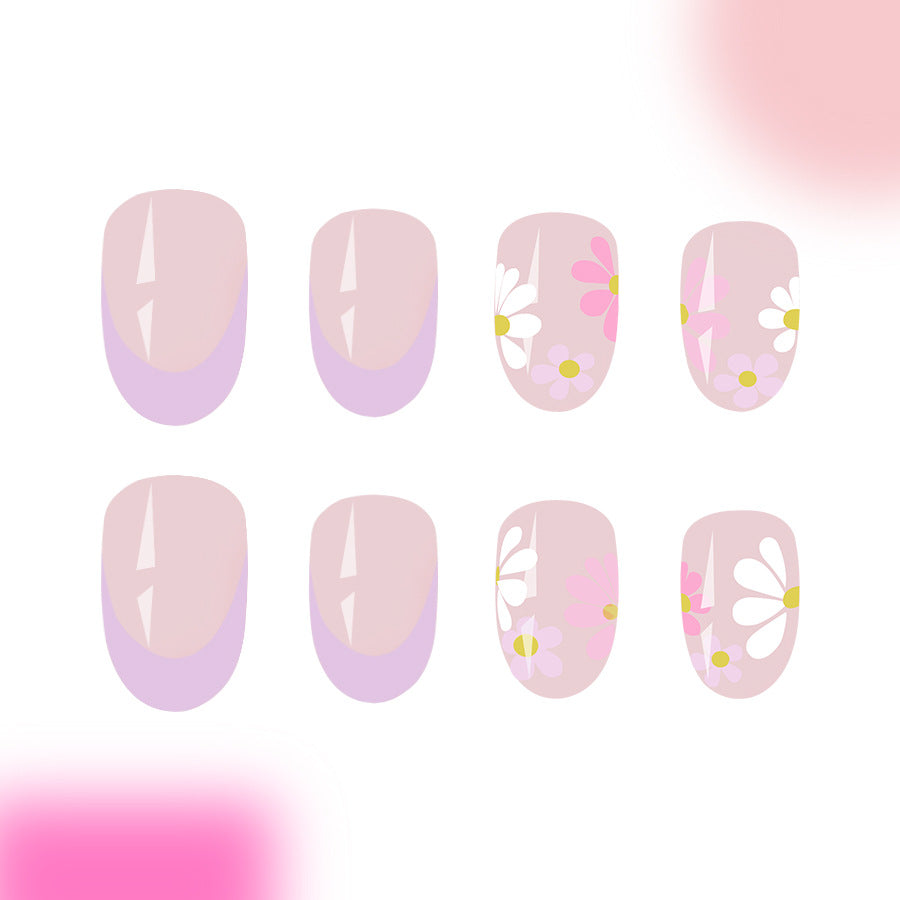24pcs/Set Light Purple French Flowers Press-On Nails