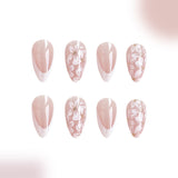 24pcs/Set Glossy Almond French White Floral Press-On Nails