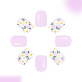 24pcs/Set Purple White Flowers Leaves Press-On Nails