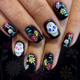 24pcs/Set Halloween Skull Ghost Face Flowers Press-On Nails