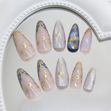 24pcs/Set 3D Star Moon Wave French Cat Eye Press-On Nails