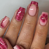 24pcs/Set Red Plaid Gold Glitter Press-On Nails
