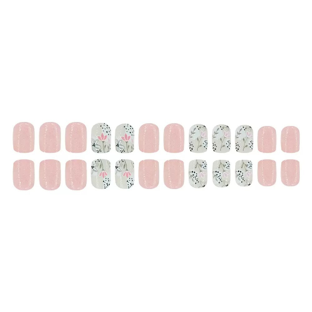 24pcs/Set Floral Plants Press-On Nails