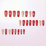 24pcs/Set Red Pink Flowers Press-On Nails