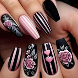 24pcs/Set Heart Flowers Press-On Nails