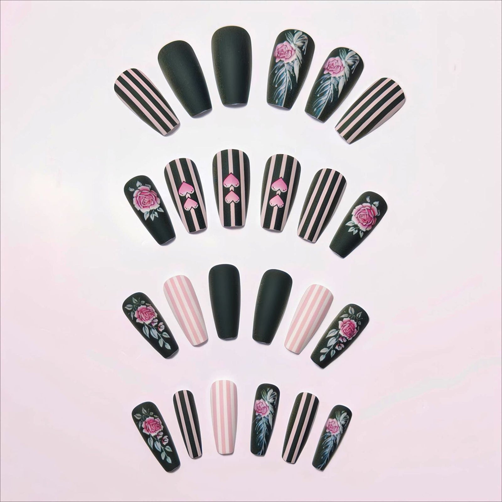 24pcs/Set Heart Flowers Press-On Nails