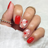 24pcs/Set Red and White Hearts Press-On Nails
