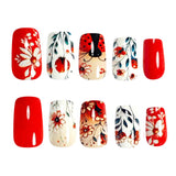 24pcs/Set Red Floral with Ladybugs Press-On Nails