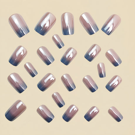 24pcs/Set Electroplated Silver Gradient French Press-On Nails