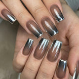 24pcs/Set Electroplated Silver Gradient French Press-On Nails