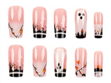 24pcs/Set Halloween Ghost Forest French Nails Press-On Nails
