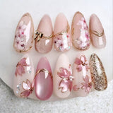 24pcs/Set 3D Cat Eye Gilded Flower Press-On Nails