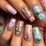 24pcs/Set Bee Flower Press-On Nails