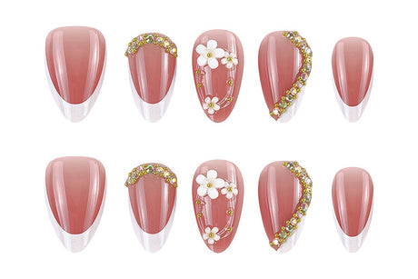 30pcs/Set French Floral Glitter Press-On Nails