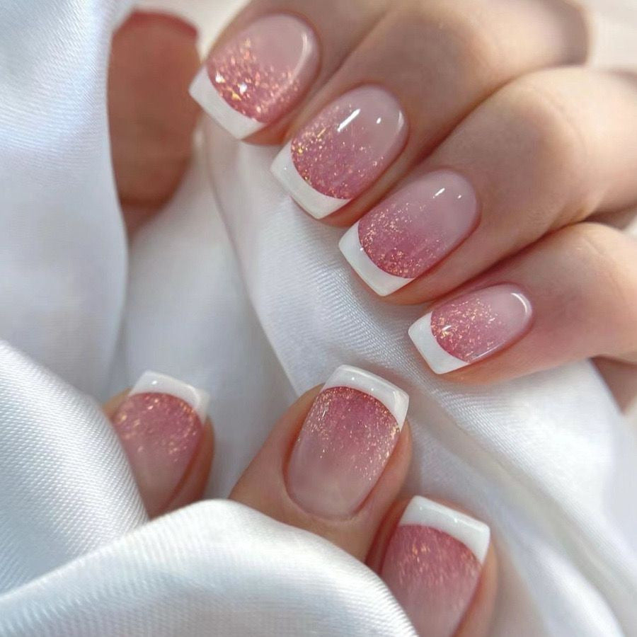 24pcs/Set Pink Ombre White French Press-On Nails