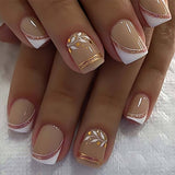 24pcs/Set White Vines Gold Lines French Press-On Nails