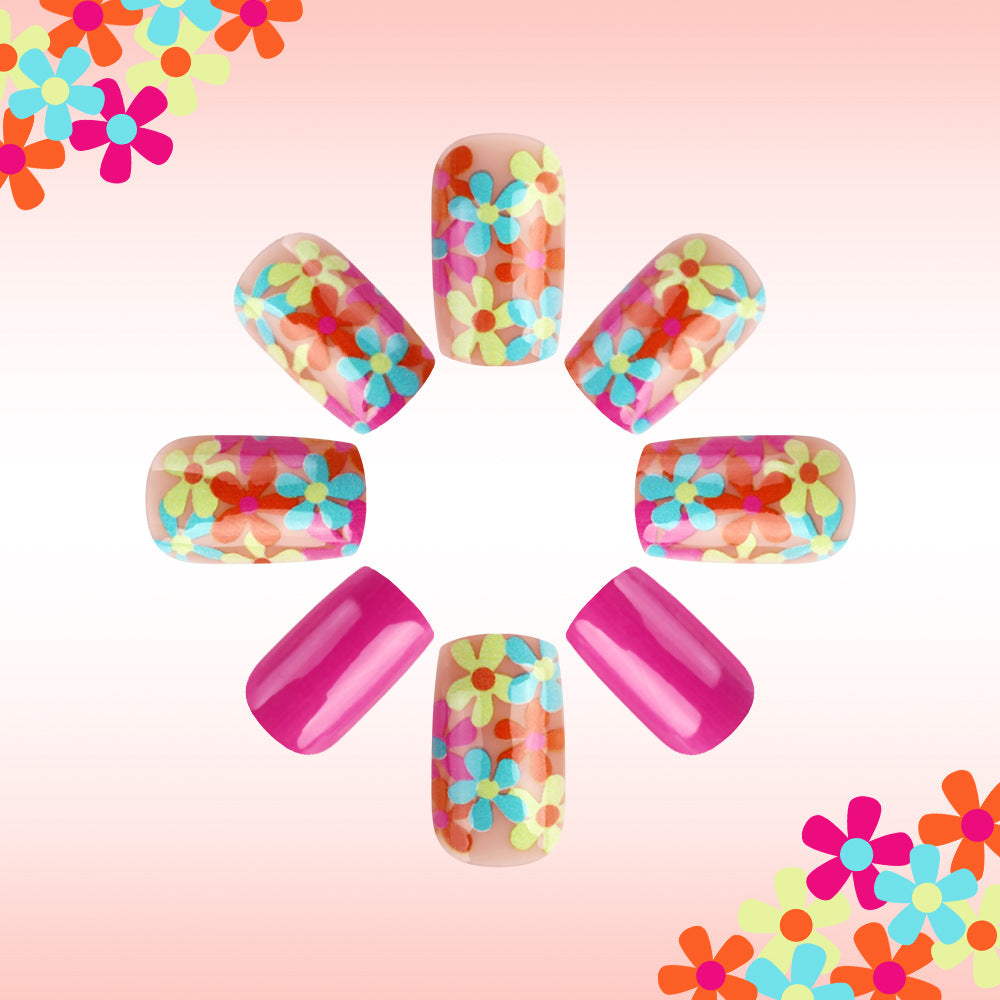 24pcs/Set Multicolor Flowers Press-On Nails