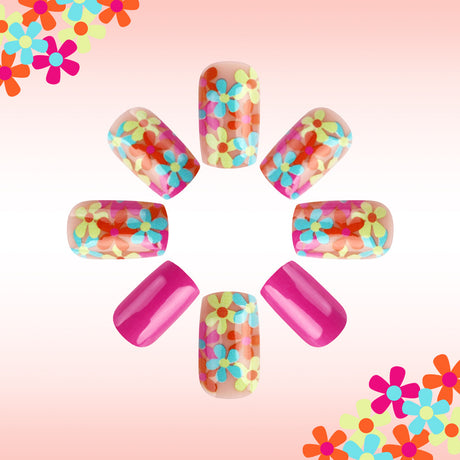 24pcs/Set Multicolor Flowers Press-On Nails