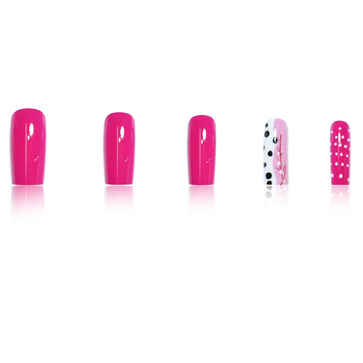 24pcs/Set Pink Polka Dot Flowers Press-On Nails