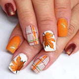 24pcs/Set Maple Leaf Stripe Press-On Nails