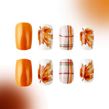 24pcs/Set Maple Leaf Stripe Press-On Nails