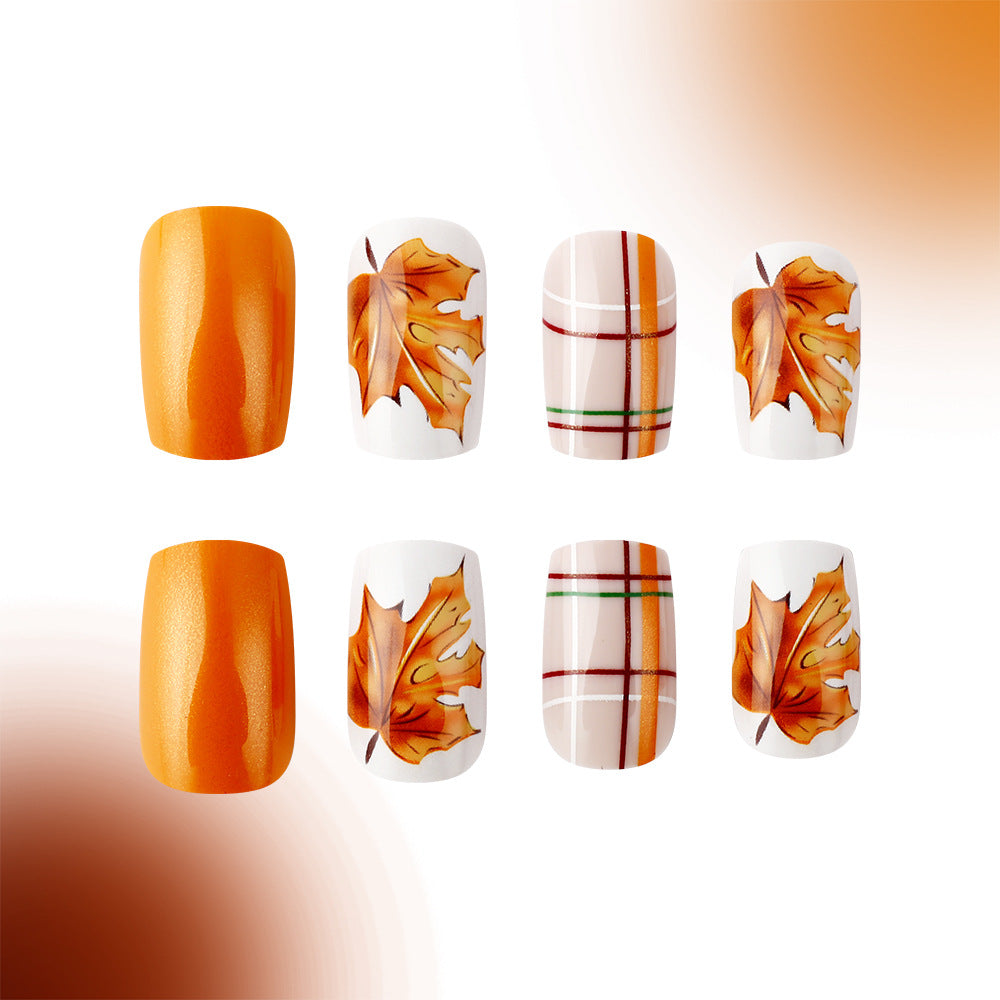 24pcs/Set Maple Leaf Stripe Press-On Nails