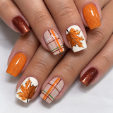 24pcs/Set Maple Leaf Stripe Press-On Nails