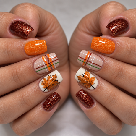 24pcs/Set Maple Leaf Stripe Press-On Nails