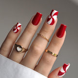 24pcs/Set Christmas Candy Stripes Press-On Nails