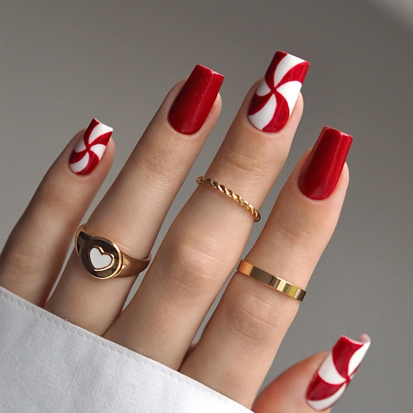 24pcs/Set Christmas Candy Stripes Press-On Nails