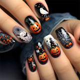 24pcs/Set Halloween Jack-o'-Lantern Ghost Spiderweb Press-On Nails