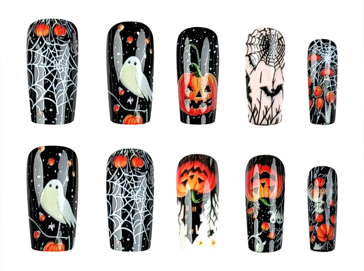 24pcs/Set Halloween Jack-o'-Lantern Ghost Spiderweb Press-On Nails