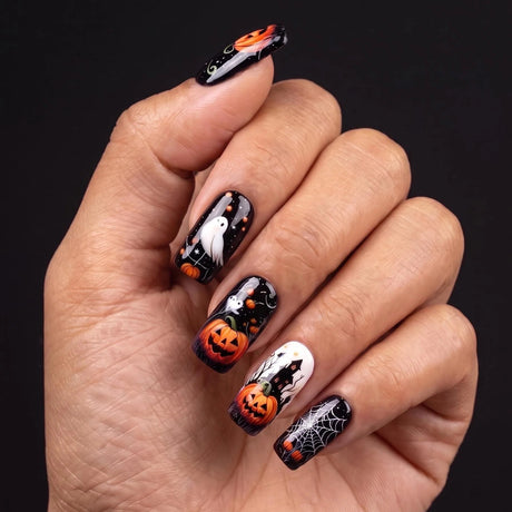 24pcs/Set Halloween Jack-o'-Lantern Ghost Spiderweb Press-On Nails