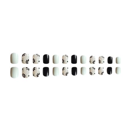 24pcs/Set Black and White Daisy Press-On Nails