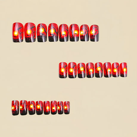 24pcs/Set Halloween Dark Red Forest Press-On Nails