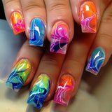 24pcs/Set Multicolor Stripe Marbling Press-On Nails