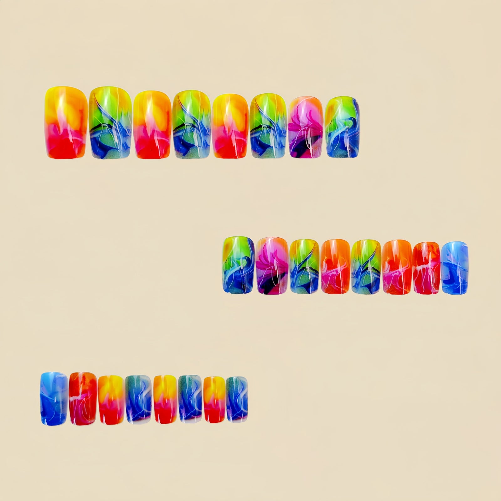 24pcs/Set Multicolor Stripe Marbling Press-On Nails