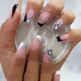 24pcs/Set Black White French Floral Press-On Nails