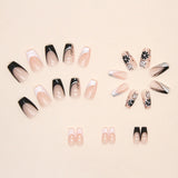 24pcs/Set Black White French Floral Press-On Nails