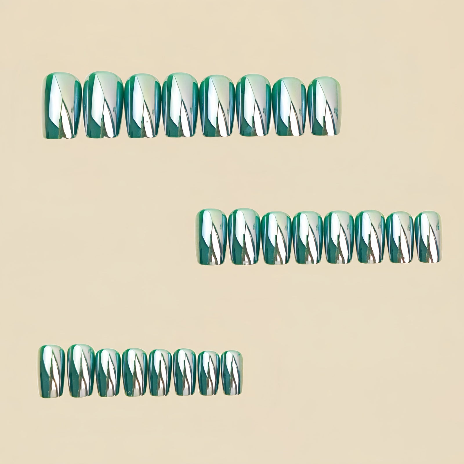 24pcs/Set Green Chrome Press-On Nails