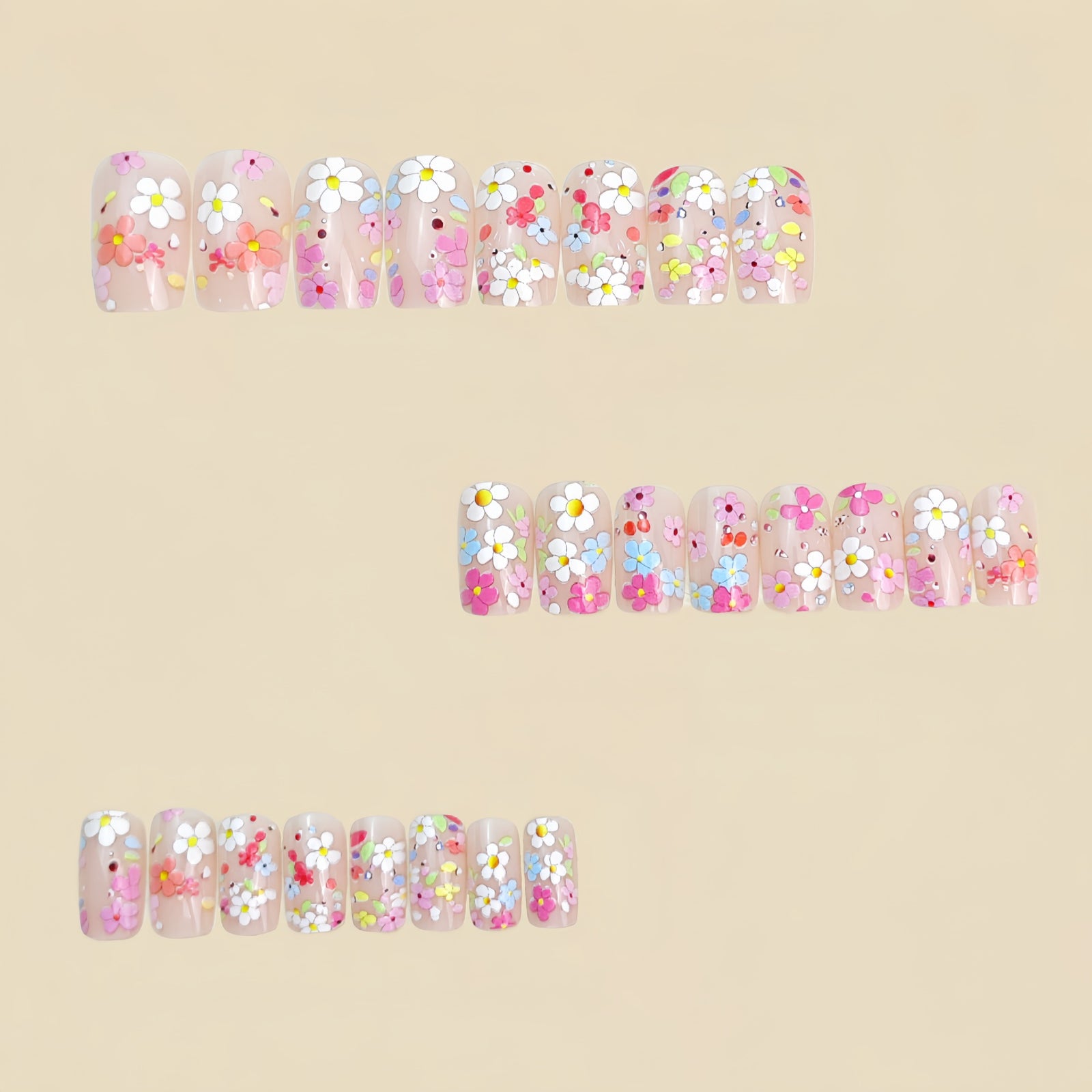 24pcs/Set Botanical Flowers Press-On Nails