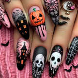 24pcs/Set Halloween Pumpkin Skull Spider Web Press-On Nails