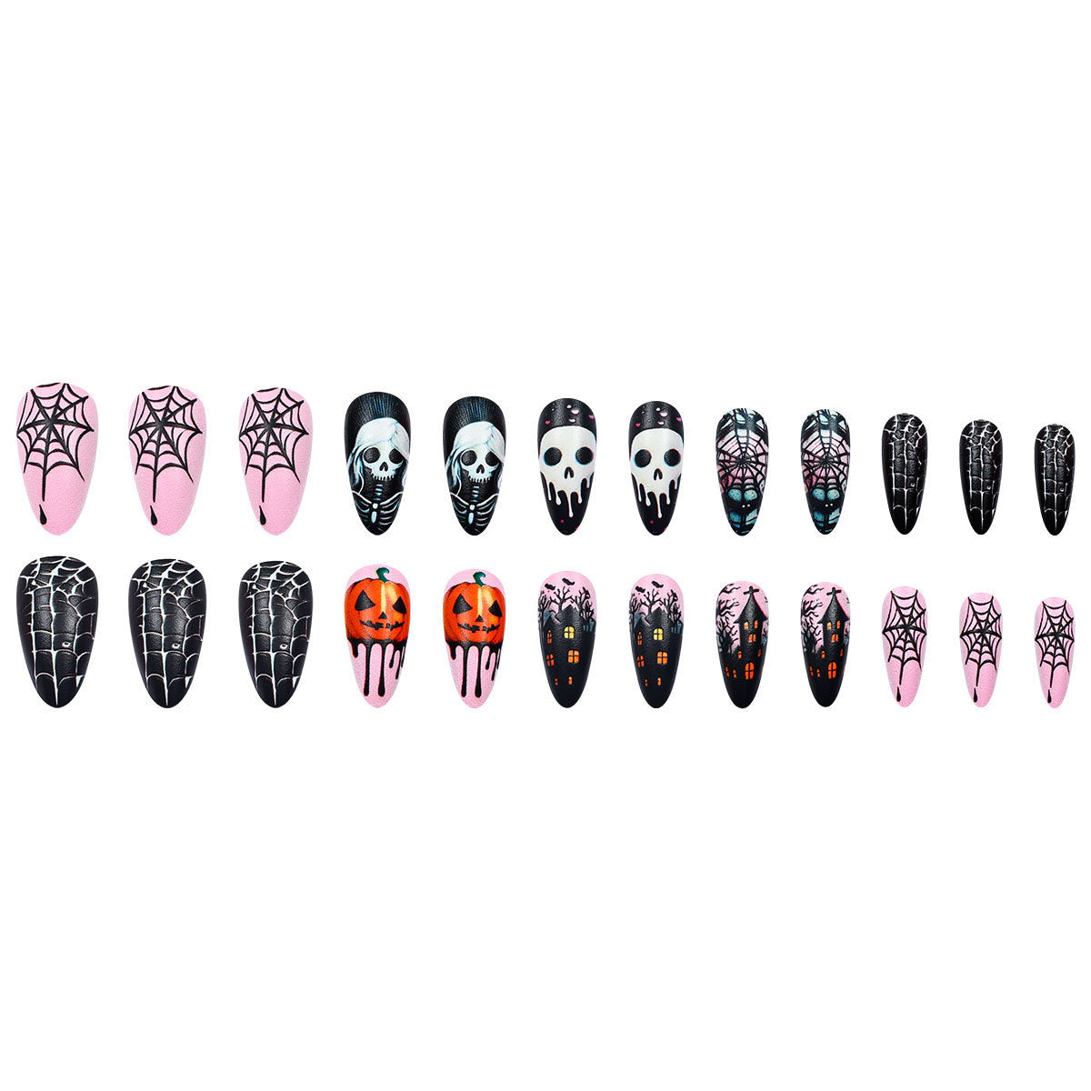 24pcs/Set Halloween Pumpkin Skull Spider Web Press-On Nails