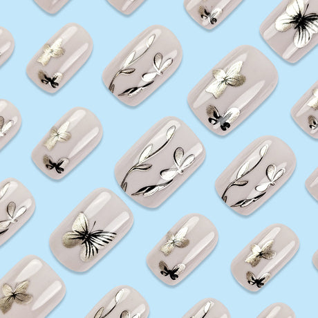 24pcs/Set Butterfly Flowers Press-On Nails