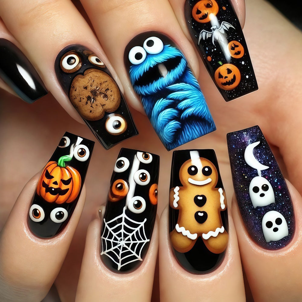 24pcs/Set Halloween Pumpkin Lantern Ghost Spider Web Press-On Nails