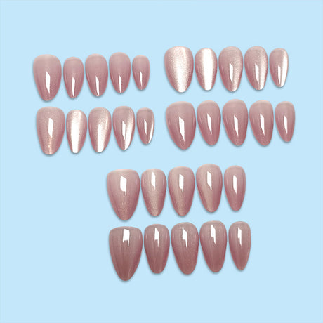 30pcs/Set Short Pink Cat Eye Press-On Nails