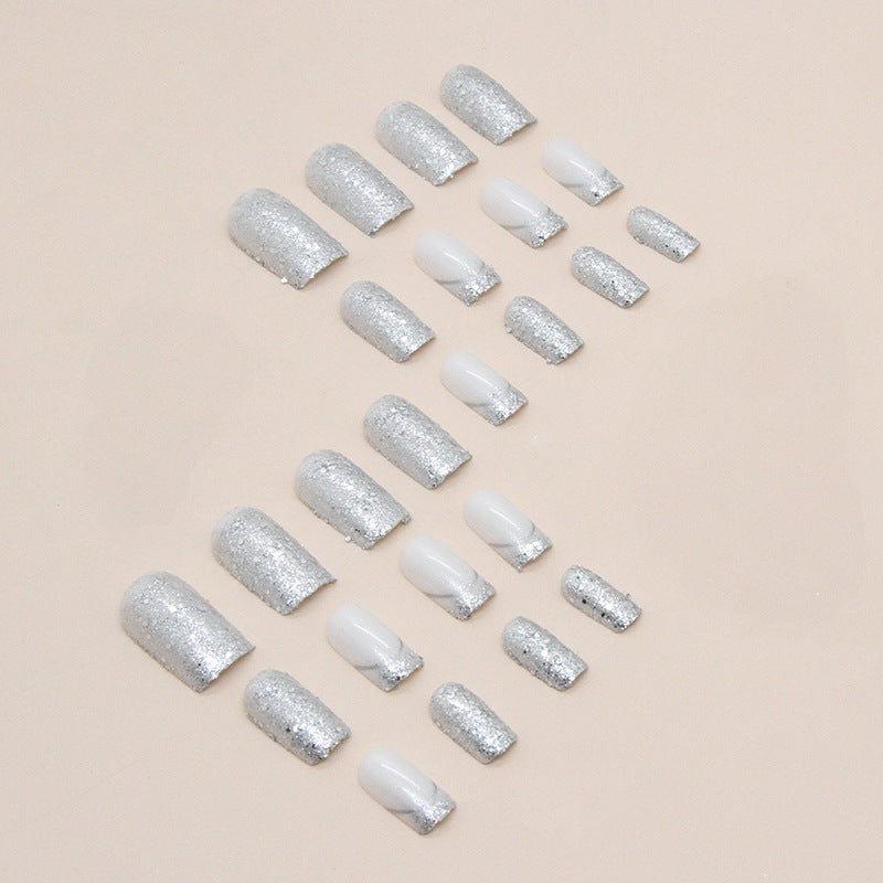 24pcs/Set Flash Silver Glitter French Press-On Nails
