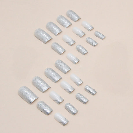 24pcs/Set Flash Silver Glitter French Press-On Nails