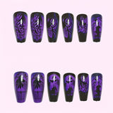 24pcs/Set Halloween Dark Night Purple Light Castle Press-On Nails