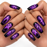 24pcs/Set Halloween Dark Night Purple Light Castle Press-On Nails